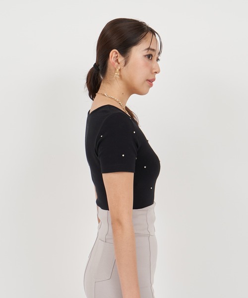 ROYAL PARTY(ロイヤルパーティー)の「キラキラビジューTシャツ(Tシャツ/カットソー・レディース・ピンク/ブラック/オフホワイト・FREE)」の8枚目の写真