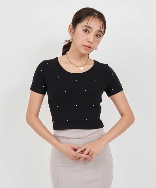 ROYAL PARTY(ロイヤルパーティー)の「キラキラビジューTシャツ(Tシャツ/カットソー・レディース・ピンク/ブラック/オフホワイト・FREE)」の5枚目の写真