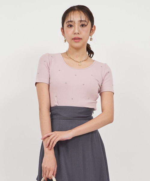 ROYAL PARTY(ロイヤルパーティー)の「キラキラビジューTシャツ(Tシャツ/カットソー・レディース・ピンク/ブラック/オフホワイト・FREE)」の17枚目の写真