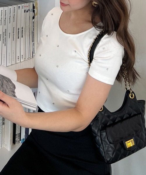 ROYAL PARTY(ロイヤルパーティー)の「キラキラビジューTシャツ(Tシャツ/カットソー・レディース・ピンク/ブラック/オフホワイト・FREE)」の18枚目の写真