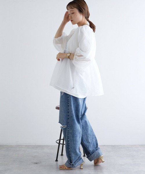 新品タグ付きROPÉ 2WAYタフタボリュームブラウス w closet（ダブルクローゼット）の「【前後2WAY】オーガンジー