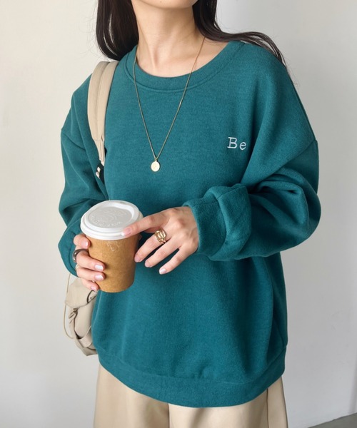 CLEA(クレア)の「〈Be〉刺繍 オーバーサイズカラースウェット(スウェット・レディース・イエロー/アイボリー/ダークグリーン/ピンク/ネイビー/グレー・FREE)」の20枚目の写真