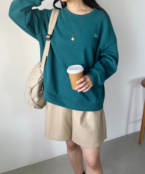 CLEA(クレア)の「〈Be〉刺繍 オーバーサイズカラースウェット(スウェット・レディース・イエロー/アイボリー/ダークグリーン/ピンク/ネイビー/グレー・FREE)」の22枚目の写真