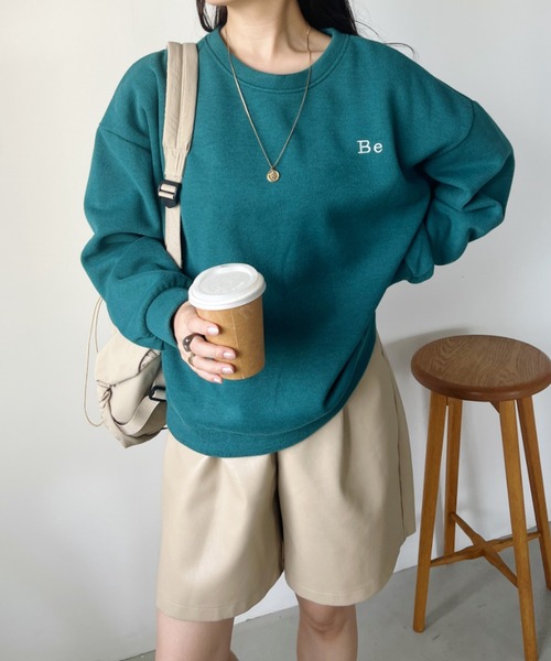 CLEA(クレア)の「〈Be〉刺繍 オーバーサイズカラースウェット(スウェット・レディース・イエロー/アイボリー/ダークグリーン/ピンク/ネイビー/グレー・FREE)」の21枚目の写真