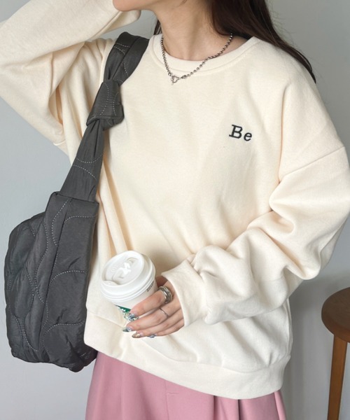 CLEA(クレア)の「〈Be〉刺繍 オーバーサイズカラースウェット(スウェット・レディース・イエロー/アイボリー/ダークグリーン/ピンク/ネイビー/グレー・FREE)」の8枚目の写真