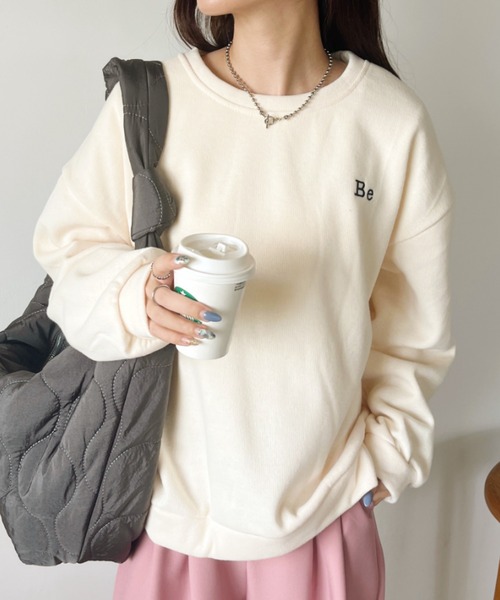 CLEA(クレア)の「〈Be〉刺繍 オーバーサイズカラースウェット(スウェット・レディース・イエロー/アイボリー/ダークグリーン/ピンク/ネイビー/グレー・FREE)」の7枚目の写真