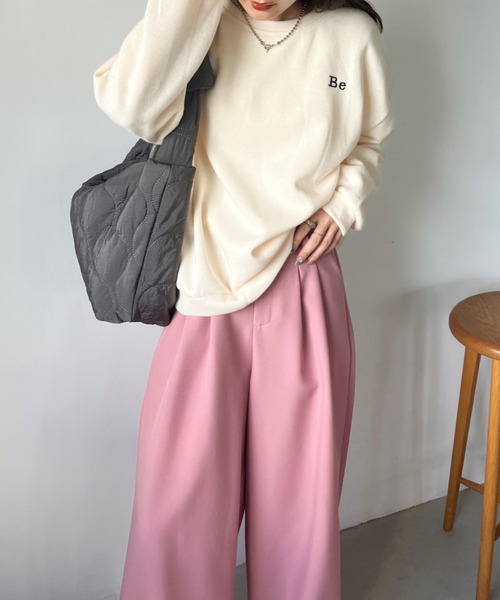 CLEA(クレア)の「〈Be〉刺繍 オーバーサイズカラースウェット(スウェット・レディース・イエロー/アイボリー/ダークグリーン/ピンク/ネイビー/グレー・FREE)」の10枚目の写真