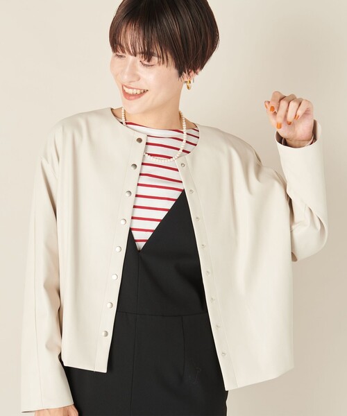 NOLLEY’S（ノーリーズ）の「フェイクレザーブルゾン（ブルゾン・レディース・ベージュ/ブラック・FREE）」の3枚目の写真