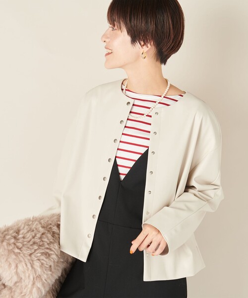 NOLLEY’S（ノーリーズ）の「フェイクレザーブルゾン（ブルゾン・レディース・ベージュ/ブラック・FREE）」の4枚目の写真