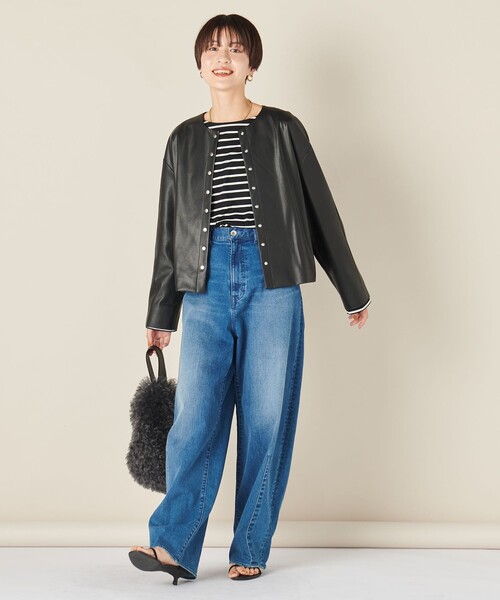 NOLLEY’S（ノーリーズ）の「フェイクレザーブルゾン（ブルゾン・レディース・ベージュ/ブラック・FREE）」の5枚目の写真