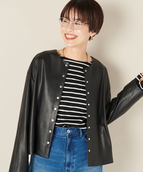 NOLLEY’S（ノーリーズ）の「フェイクレザーブルゾン（ブルゾン・レディース・ベージュ/ブラック・FREE）」の14枚目の写真