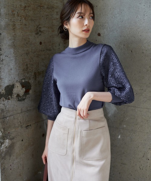 Andemiu(アンデミュウ)の「10thレーススリーブニット7分袖971860(ニット/セーター・レディース・ダークブラウン/ベージュ/ブルー系その他/ネイビー/アイボリー/レッド系その他/ブラック/グレー/グリーン/オレンジ・FREE)」の8枚目の写真