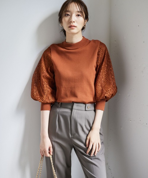 Andemiu(アンデミュウ)の「10thレーススリーブニット7分袖971860(ニット/セーター・レディース・ダークブラウン/ベージュ/ブルー系その他/ネイビー/アイボリー/レッド系その他/ブラック/グレー/グリーン/オレンジ・FREE)」の10枚目の写真