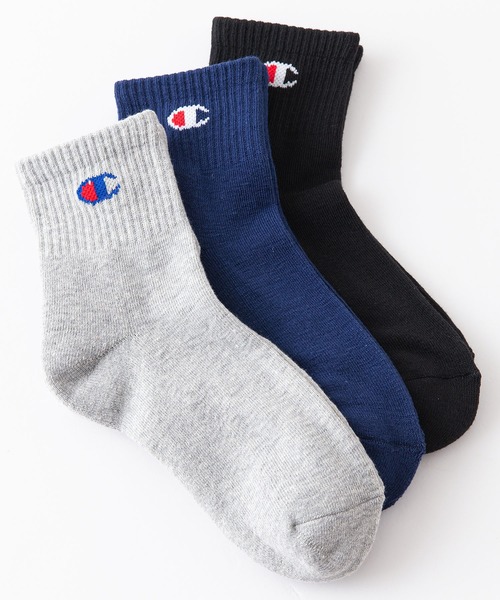 Champion(チャンピオン)の「【CHAMPION/チャンピオン】キッズ クォーター丈 ソックス CBSCY202 3足組 C ODORLESSR(シーオドレス) 抗菌防臭 靴下(ソックス/靴下・キッズ・ホワイト/ネイビー・FREE)」の1枚目の写真