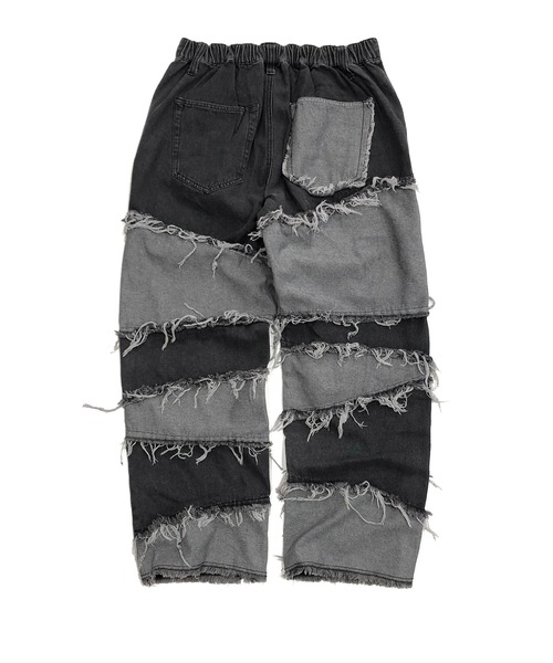 ADMIX/ATELIER SAB MEN（アドミックスアトリエサブメン）の「フリンジ パッチワーク/  クラッシュ ワイドデニム パンツ（デニムパンツ・メンズ・ブラック/ブラック系その他/ブラック系その他2/インディゴブルー・L/M/S）」の6枚目の写真