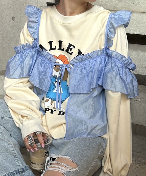 alice auaa ビスチェ ダブルボタン フリル ブラック オフショルダー alice auaa ビスチェ ダブルボタン フリル ブラック オフショルダー