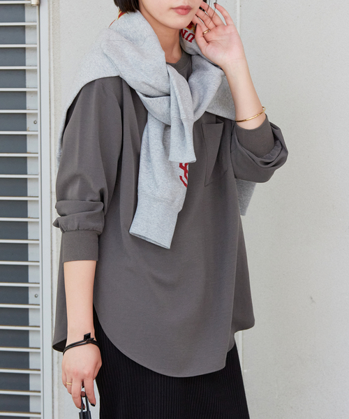 B.C STOCK(ベーセーストック)の「《追加》バックヘンリーロングTブラウス(シャツ/ブラウス・レディース・ホワイト/ブラック・FREE)」の1枚目の写真