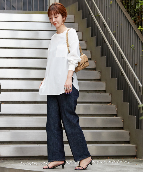 B.C STOCK(ベーセーストック)の「《追加》バックヘンリーロングTブラウス(シャツ/ブラウス・レディース・ホワイト/ブラック・FREE)」の6枚目の写真