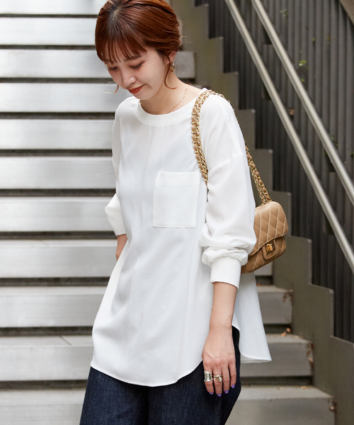 B.C STOCK(ベーセーストック)の「《追加》バックヘンリーロングTブラウス(シャツ/ブラウス・レディース・ホワイト/ブラック・FREE)」の10枚目の写真