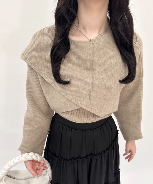 mellowneon（メロウネオン）の「カシュクールニット＆ケーブルニットキャミセット（ニット/セーター・レディース・ベージュ/ブラック・FREE）」の21枚目の写真