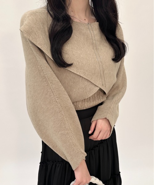 mellowneon（メロウネオン）の「カシュクールニット＆ケーブルニットキャミセット（ニット/セーター・レディース・ベージュ/ブラック・FREE）」の20枚目の写真