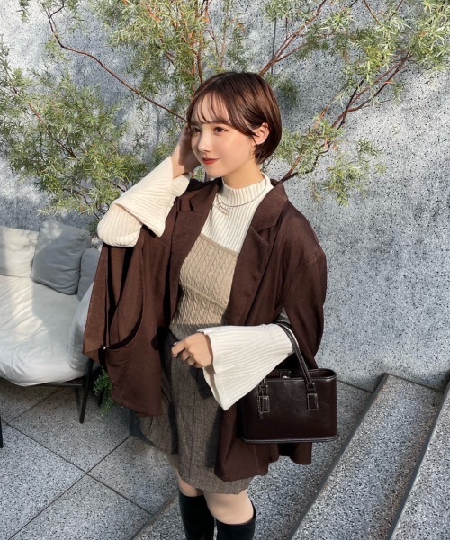 mellowneon（メロウネオン）の「カシュクールニット＆ケーブルニットキャミセット（ニット/セーター・レディース・ベージュ/ブラック・FREE）」の8枚目の写真