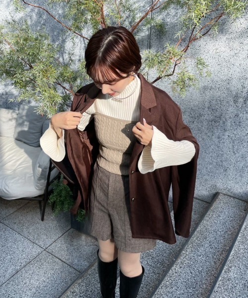 mellowneon（メロウネオン）の「カシュクールニット＆ケーブルニットキャミセット（ニット/セーター・レディース・ベージュ/ブラック・FREE）」の7枚目の写真