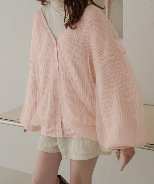 Ambre Neige（アンブルネージュ）の「【前後２WAY】チュールニットカーディガン／【WEB/EC限定商品】（カーディガン/ボレロ・レディース・アイボリー/ベビーピンク/ライトグレー・FREE）」の3枚目の写真