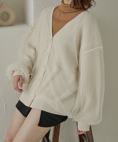 Ambre Neige（アンブルネージュ）の「【前後２WAY】チュールニットカーディガン／【WEB/EC限定商品】（カーディガン/ボレロ・レディース・アイボリー/ベビーピンク/ライトグレー・FREE）」の8枚目の写真