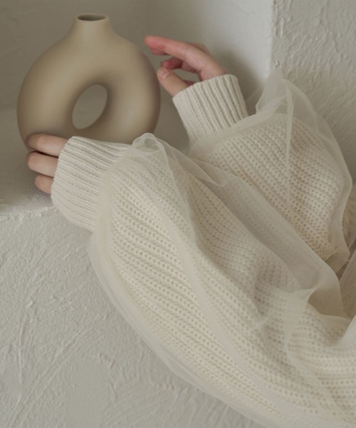 Ambre Neige（アンブルネージュ）の「【前後２WAY】チュールニットカーディガン／【WEB/EC限定商品】（カーディガン/ボレロ・レディース・アイボリー/ベビーピンク/ライトグレー・FREE）」の11枚目の写真