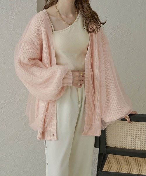 Ambre Neige（アンブルネージュ）の「【前後２WAY】チュールニットカーディガン／【WEB/EC限定商品】（カーディガン/ボレロ・レディース・アイボリー/ベビーピンク/ライトグレー・FREE）」の14枚目の写真