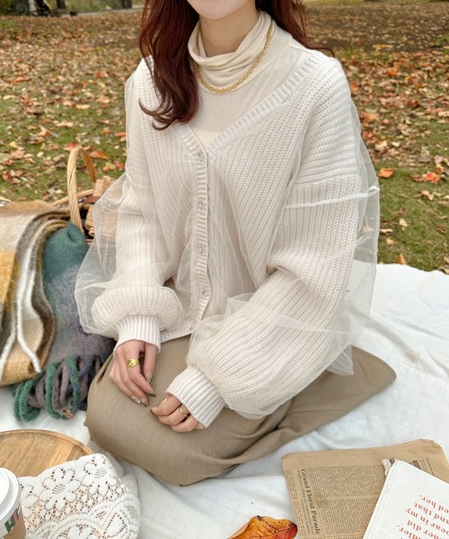 セール】【前後2WAY】チュールニットカーディガン／【WEB/EC限定商品