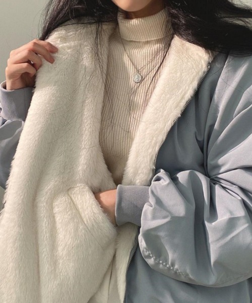 Ritzy（リッツィー）の「2way リバーシブル フードボアブルゾン（ブルゾン・レディース・ブラック/ホワイト/グレー/カーキ・M/L）」の9枚目の写真