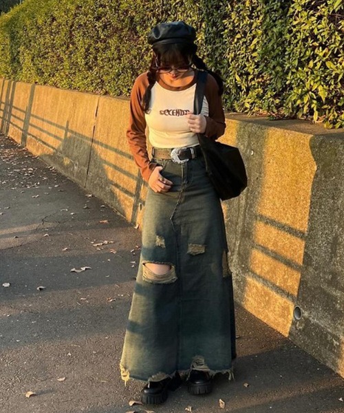 Crash Damage Denim Skirt / クラッシュダメージデニムスカート