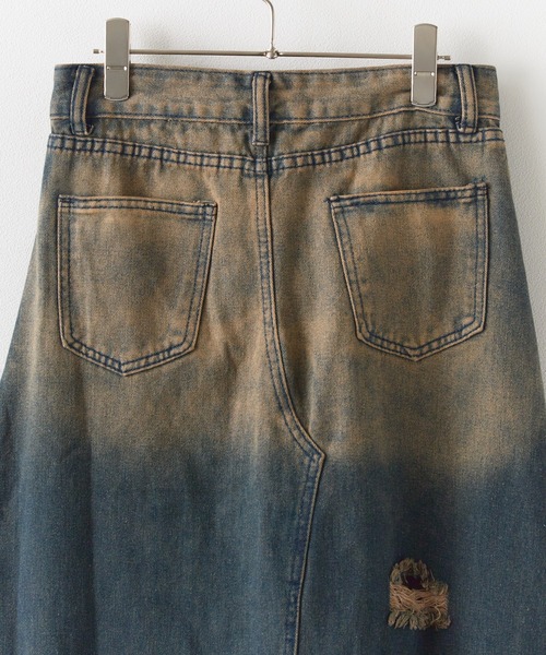 Crash Damage Denim Skirt / クラッシュダメージデニムスカート
