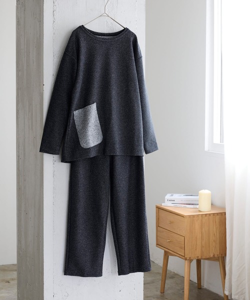 une nana cool（ウンナナクール）の「ビンテージパイル スウェットデザインパジャマ（ルームウェア/パジャマ・レディース・グレー/ブラック/コーラル・M）」の2枚目の写真