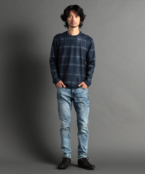 HIDEAWAYS NICOLE(ハイダウェイニコル)の「起毛チェックプリントクルーネックプルオーバー(Tシャツ/カットソー・メンズ・ブラック/グレイッシュベージュ/ボルドー/ネイビー・LARGE/MEDIUM/X-LARGE)」の5枚目の写真