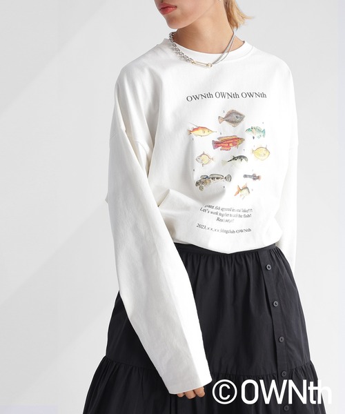 OWNth(オンス)の「クルーネックロングスリーブTシャツ(Tシャツ/カットソー・レディース・オフホワイト/ダークグレー/イエロー・M/L)」の4枚目の写真