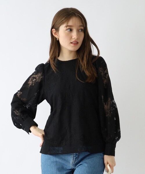 index（インデックス）の「◆レースパフスリーブブラウス/シアー【洗濯機洗い可】（シャツ/ブラウス・レディース・ブラック/オレンジ/オフホワイト・42/36/40/38）」の2枚目の写真