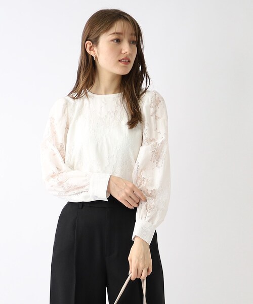 index（インデックス）の「◆レースパフスリーブブラウス/シアー【洗濯機洗い可】（シャツ/ブラウス・レディース・ブラック/オレンジ/オフホワイト・42/36/40/38）」の6枚目の写真