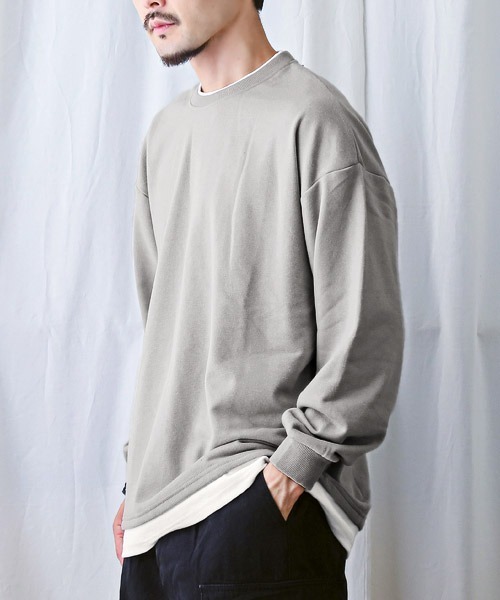 LUXSTYLE（ラグスタイル）の「フェイクレイヤードBIGトレーナー（スウェット・メンズ・ホワイト/ブラック/ブルー/グレイッシュベージュ/チャコール・M/L/XL）」の5枚目の写真