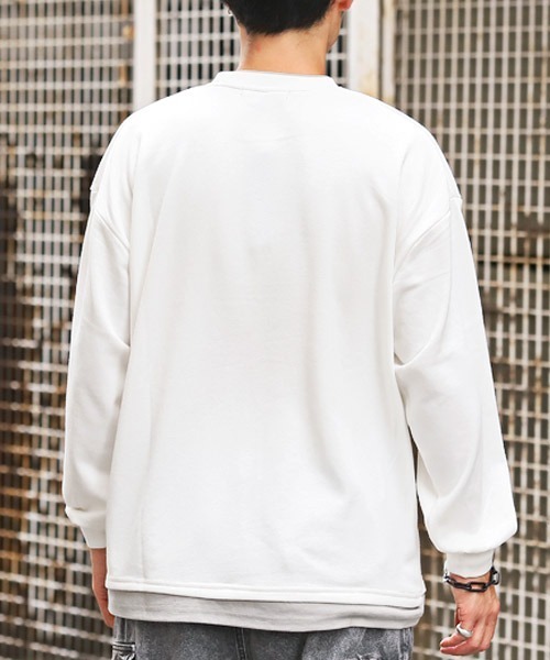 LUXSTYLE（ラグスタイル）の「フェイクレイヤードBIGトレーナー（スウェット・メンズ・ホワイト/ブラック/ブルー/グレイッシュベージュ/チャコール・M/L/XL）」の6枚目の写真