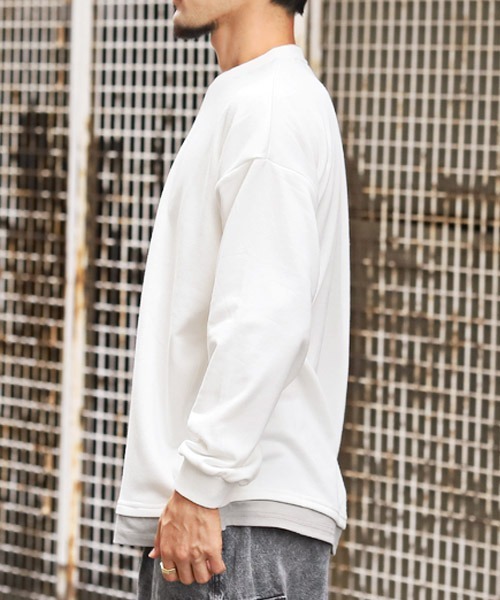 LUXSTYLE（ラグスタイル）の「フェイクレイヤードBIGトレーナー（スウェット・メンズ・ホワイト/ブラック/ブルー/グレイッシュベージュ/チャコール・M/L/XL）」の7枚目の写真