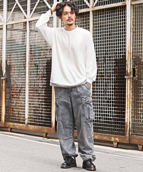 LUXSTYLE（ラグスタイル）の「フェイクレイヤードBIGトレーナー（スウェット・メンズ・ホワイト/ブラック/ブルー/グレイッシュベージュ/チャコール・M/L/XL）」の8枚目の写真