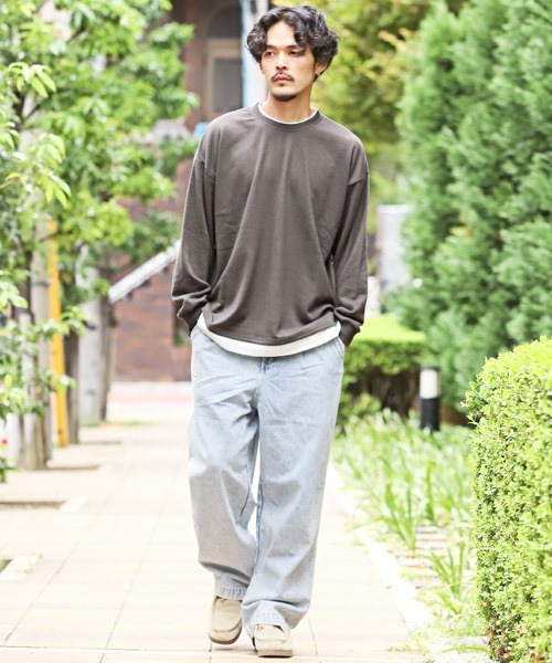 LUXSTYLE（ラグスタイル）の「フェイクレイヤードBIGトレーナー（スウェット・メンズ・ホワイト/ブラック/ブルー/グレイッシュベージュ/チャコール・M/L/XL）」の9枚目の写真