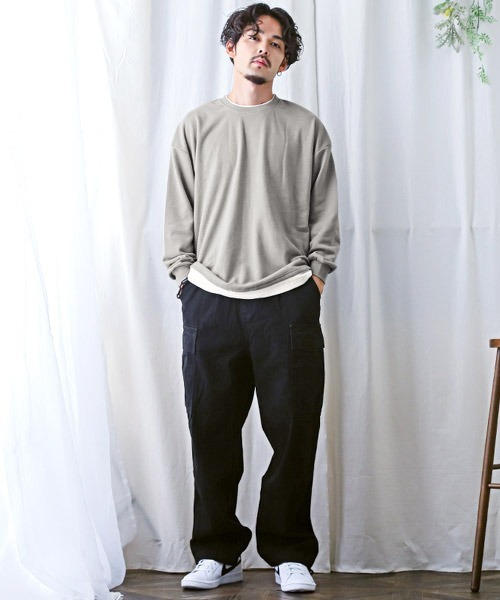 LUXSTYLE（ラグスタイル）の「フェイクレイヤードBIGトレーナー（スウェット・メンズ・ホワイト/ブラック/ブルー/グレイッシュベージュ/チャコール・M/L/XL）」の10枚目の写真