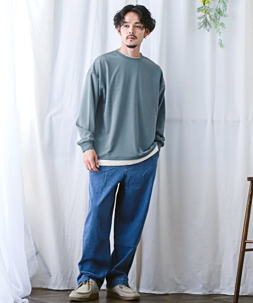 LUXSTYLE（ラグスタイル）の「フェイクレイヤードBIGトレーナー（スウェット・メンズ・ホワイト/ブラック/ブルー/グレイッシュベージュ/チャコール・M/L/XL）」の12枚目の写真