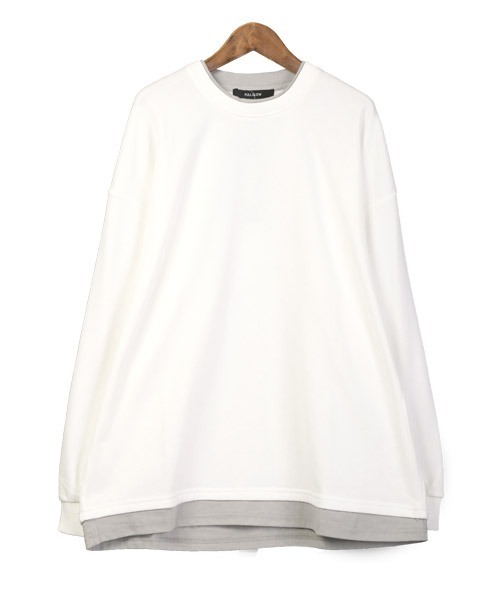 LUXSTYLE（ラグスタイル）の「フェイクレイヤードBIGトレーナー（スウェット・メンズ・ホワイト/ブラック/ブルー/グレイッシュベージュ/チャコール・M/L/XL）」の13枚目の写真