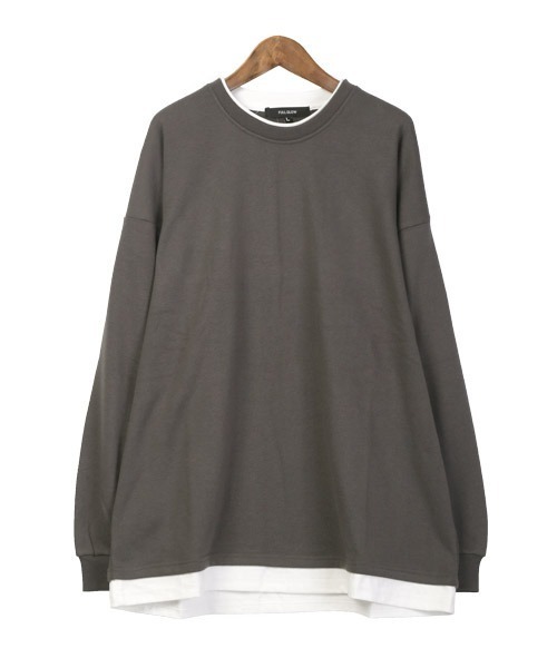 LUXSTYLE（ラグスタイル）の「フェイクレイヤードBIGトレーナー（スウェット・メンズ・ホワイト/ブラック/ブルー/グレイッシュベージュ/チャコール・M/L/XL）」の14枚目の写真