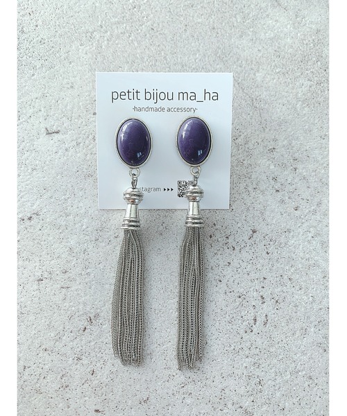 tone(トーン)の「【petit bijou_ma_ha】カボション×タッセルピアス(ピアス(両耳用)・レディース・ブラック/オレンジ/パープル/ブルー/レッド/グリーン系その他/ベージュ系その他・FREE)」の5枚目の写真